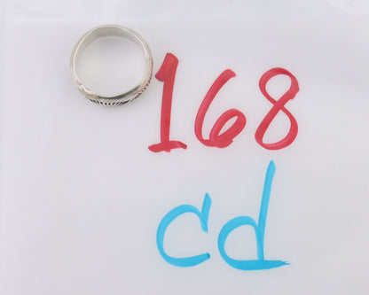 Navajo Hand Stamped Band 925 Silver 6.0 mm Signed Larry Chavez Size 5.75 C.80's