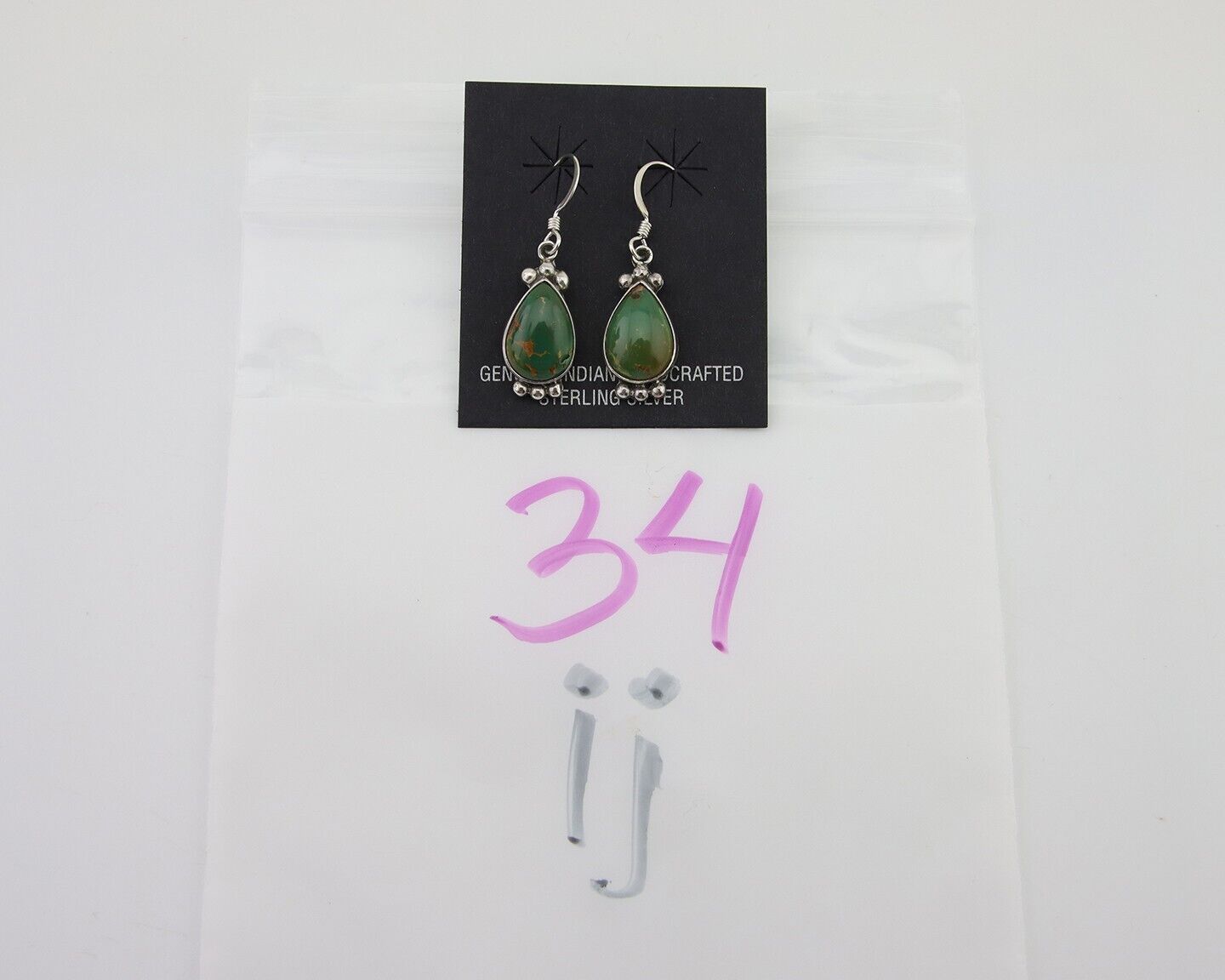 Navajo Dangle Earrings 925 Silver Natural Turquoise Native American Artist C80s