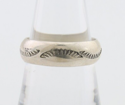 Navajo Hand Stamped Band 925 Silver 6.0 mm Signed Larry Chavez Size 7.5 C.80's