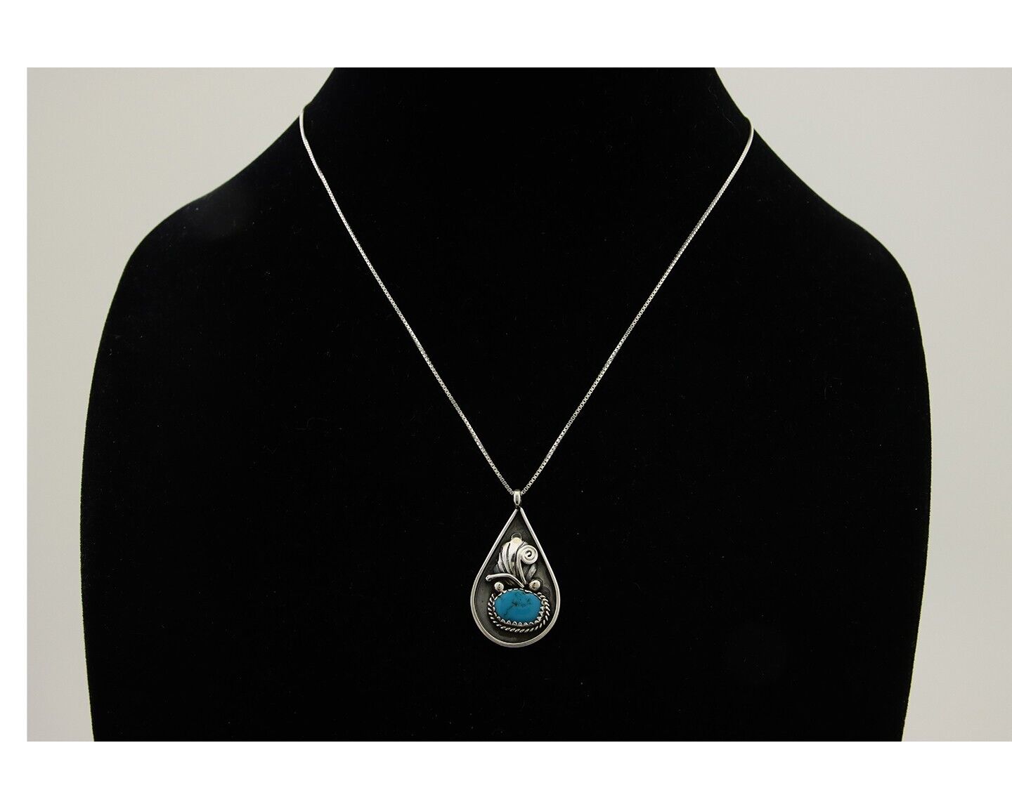 Navajo Necklace 925 Silver Blue Turquoise Artist Signed JASON BAHE C.80's