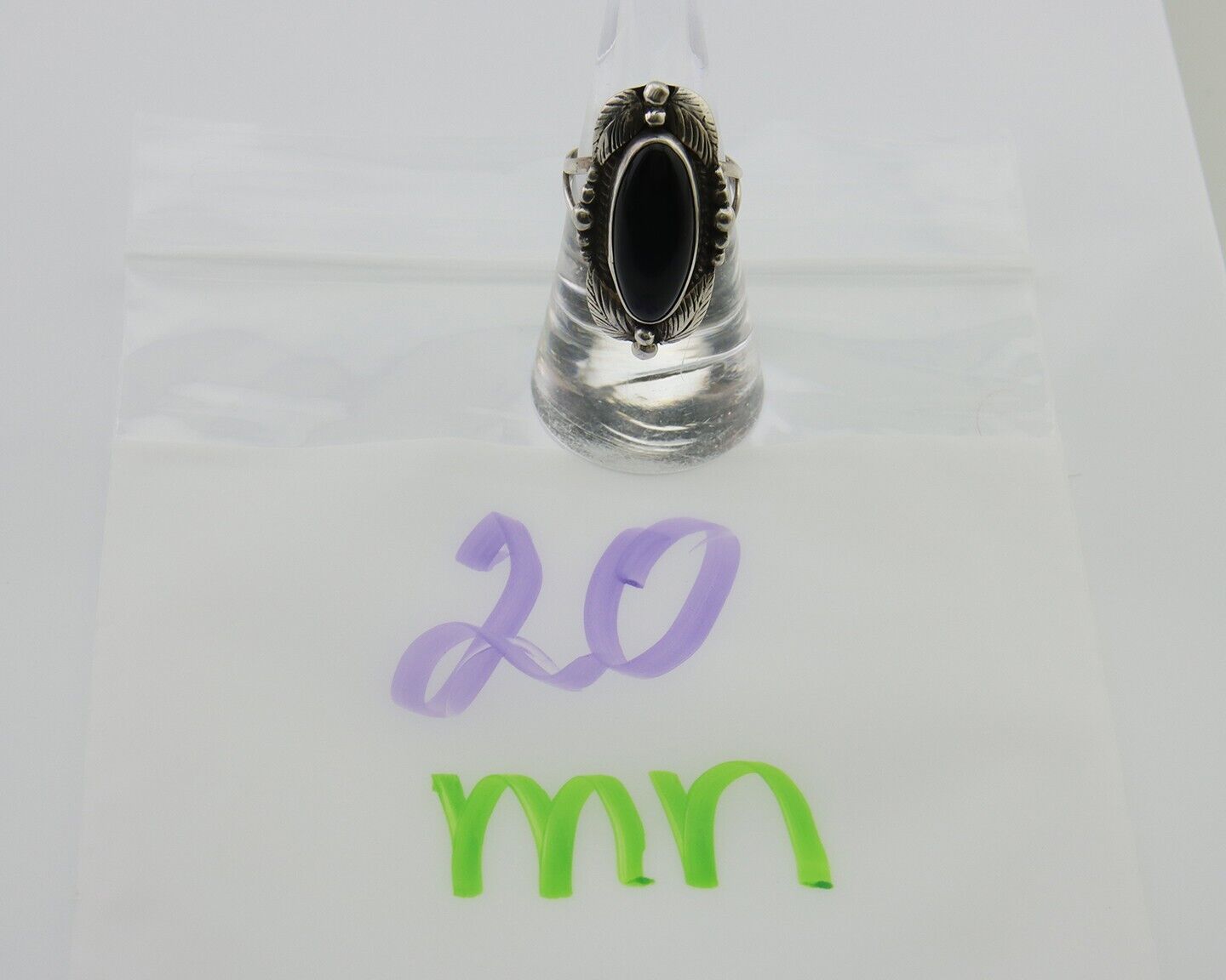 Navajo Handmade Ring 925 Silver Black Onyx Artist Signed GR C.80's