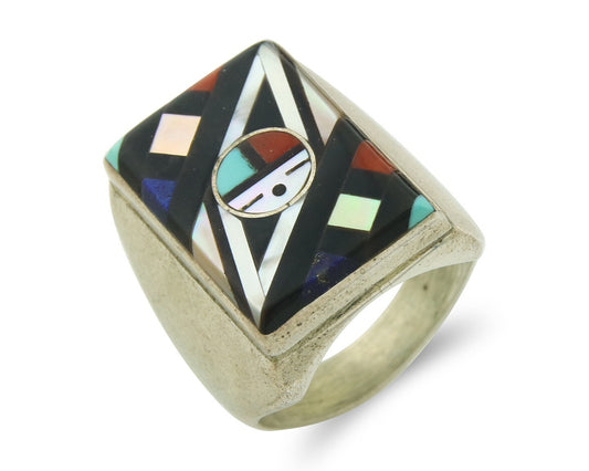 Vintage Zuni Ring 925 Sterling Authentic Natural Gemstone Signed EO Size 10.25