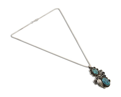 Navajo Necklace 925 Silver Natural Turquoise Artist Signed Fred Guerro C.80's