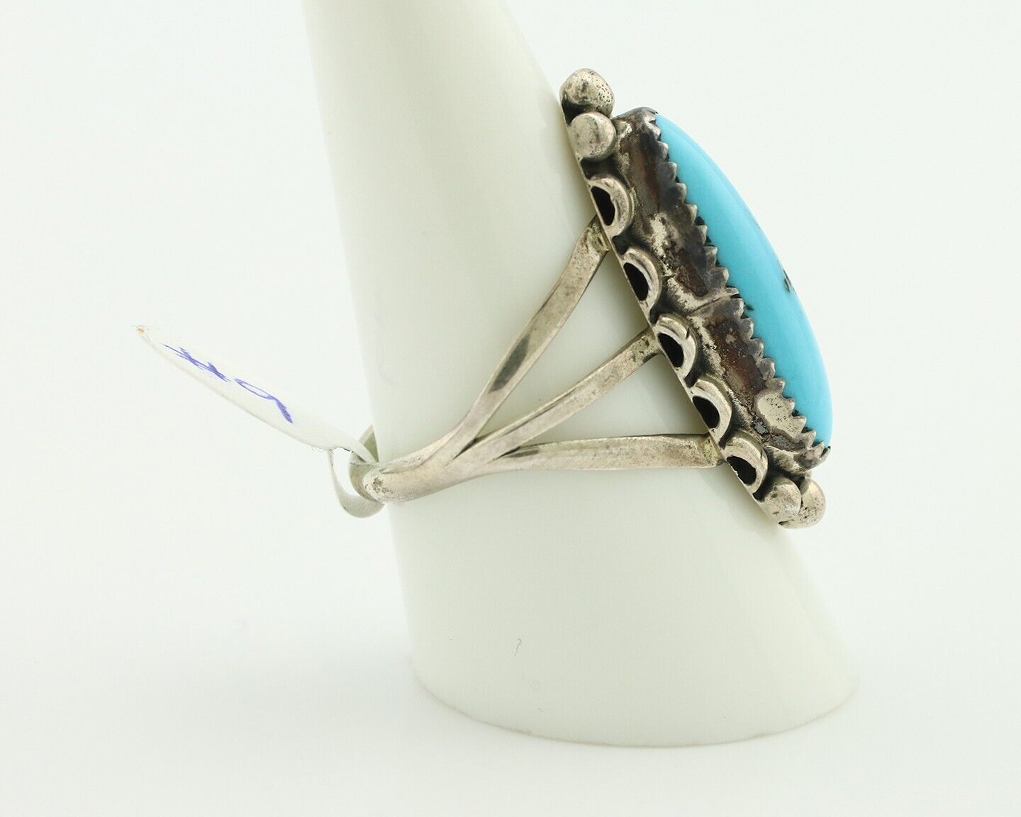 Navajo Ring .925 Silver Sleeping Beauty Turquoise Artist Signed SC C.80's