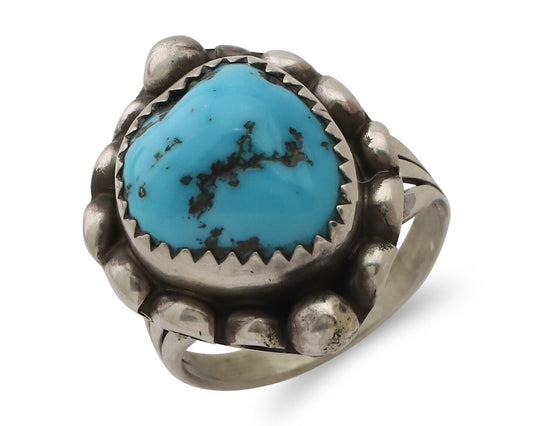 Navajo Ring 925 Silver Sleeping Beauty Turquoise Artist Signed SC C.80's