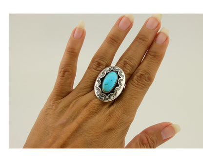Navajo Handmade Ring 925 Silver Natural Arizona Signed M Horse C.80's