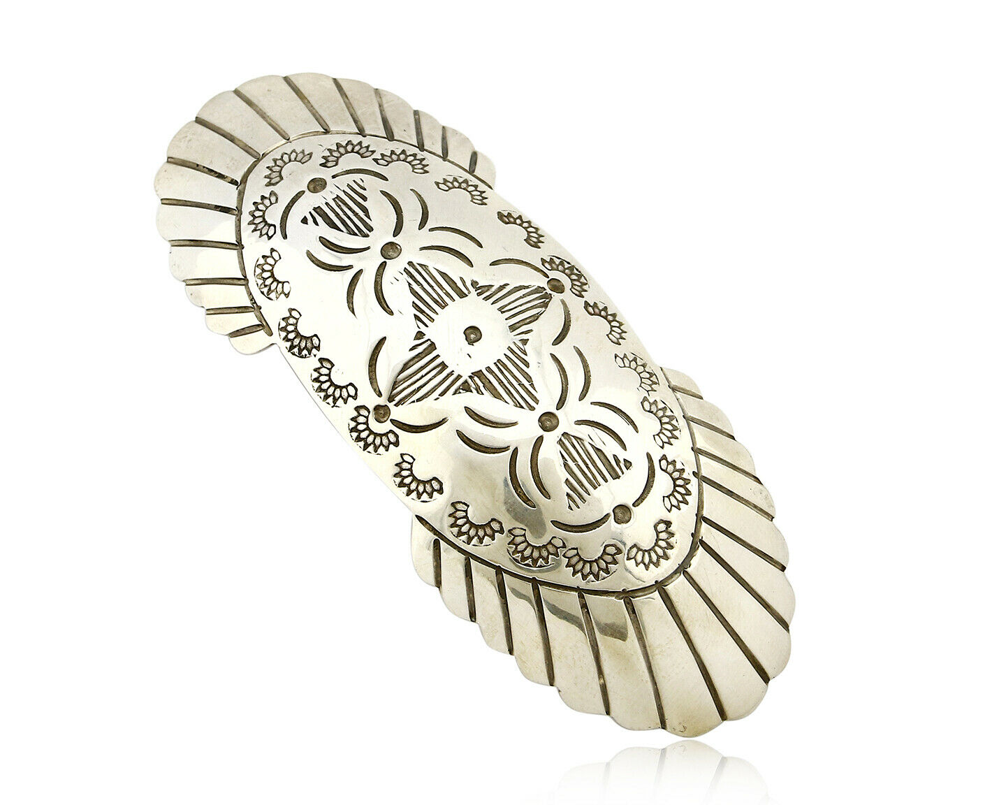 Navajo Signed Montoya 925 SOLID SILVER Hand Stamped 36mm Wide Barrette Hair Clip