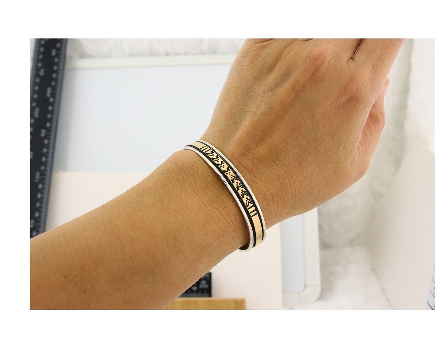 Navajo Bracelet 925 Silver & 12k Yellow Gold Filled Cuff Native American C.80's