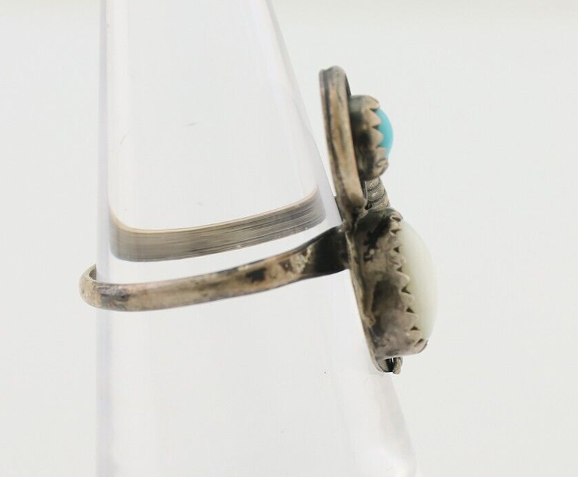 Vintage Handmade Navajo Ring Turquoise & MOP 925 Silver Size 5.75 C.80's