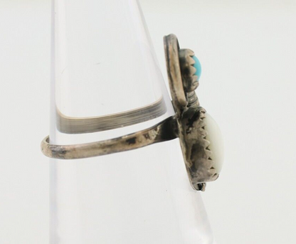 Vintage Handmade Navajo Ring Turquoise & MOP 925 Silver Size 5.75 C.80's