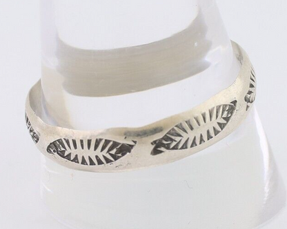 Navajo Hand Stamped Band 925 Silver 5.0 mm Signed Larry Chavez Size 13 C.80's