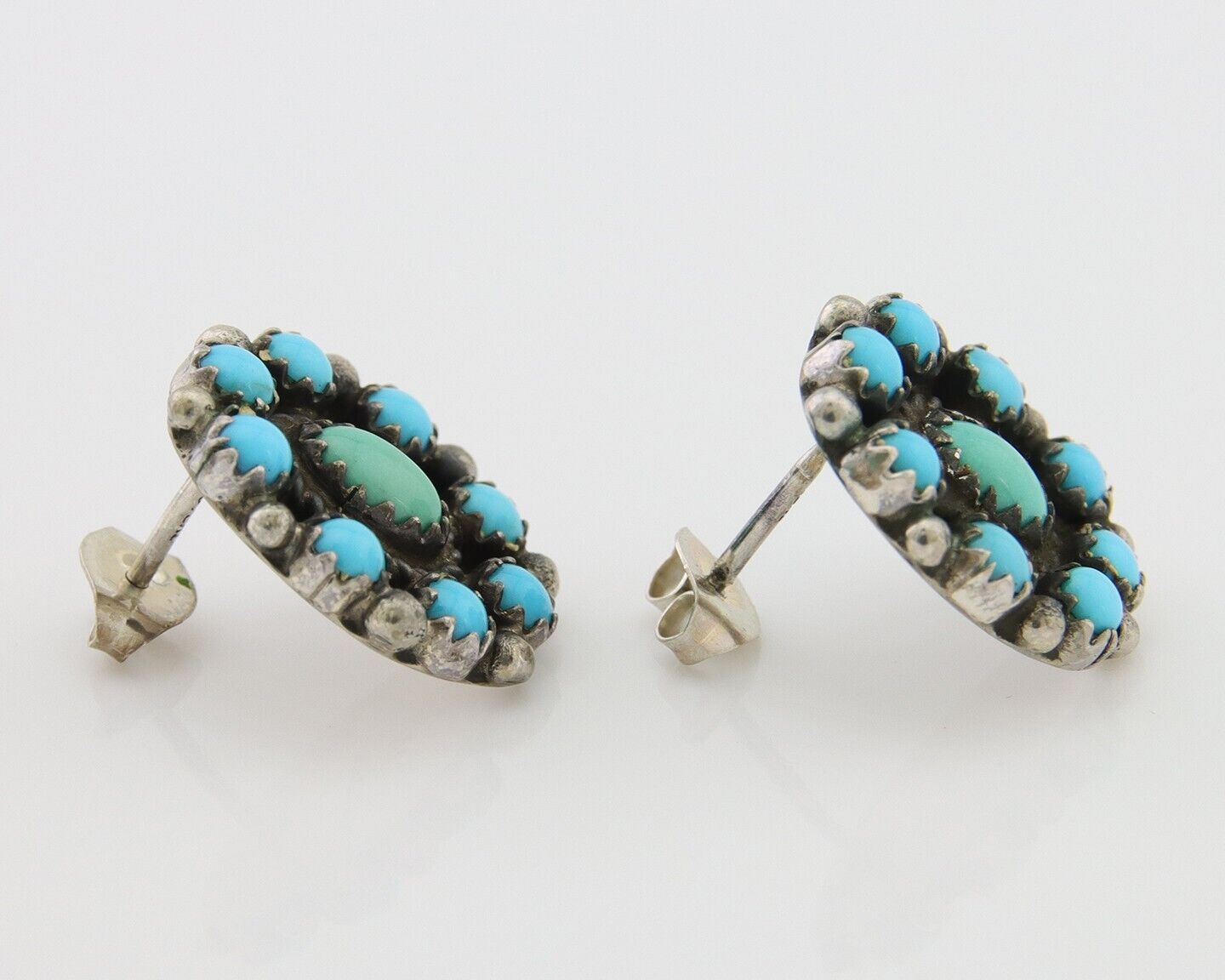 Navajo Shield Earrings 925 Silver Natural Turquoise Signed Nathaniel Curley C80s