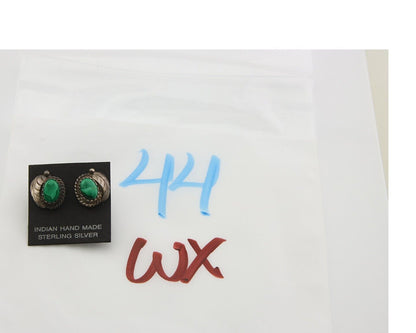 Navajo Earrings 925 Silver Handmade Natural Green Malachite Native American C80s