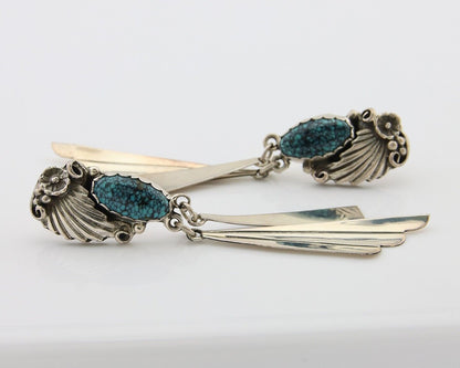 Navajo Dangle Earrings 925 Silver Natural Blue Turquoise Artist Signed M.S. C80s