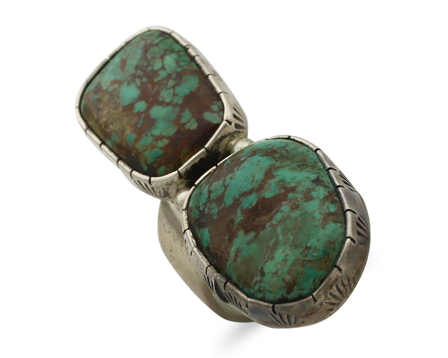 Navajo Ring 925 Silver Natural Green Turquoise Artist Signed M Guerro C.80's