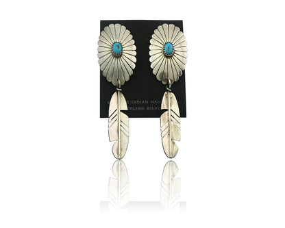 Navajo Earrings Sterling Silver Turquoise Dangle Vintage Authentic