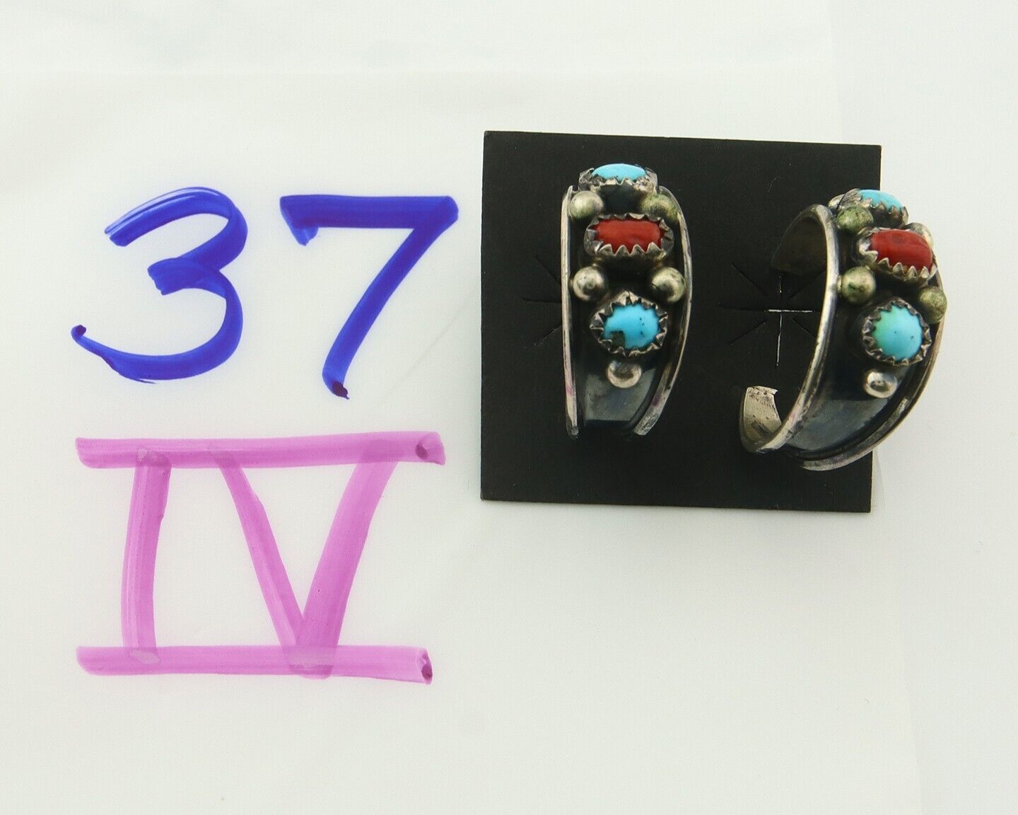 Navajo Earrings 925 Silver Natural Gemstone Native American Artist C.80's