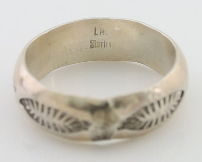 Navajo Hand Stamped Band 925 Silver 6.0 mm Signed Larry Chavez Size 7.75 C.80's