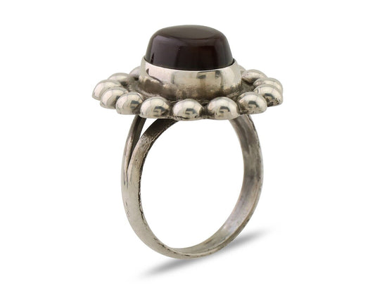 Navajo Handmade Ring 925 Silver Natural Fire Opal Native Artist Size 6.75 C.80's