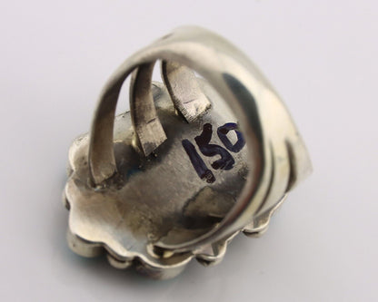 Navajo Ring .925 Silver Natural Blue Turquoise Native American Artist C.80's