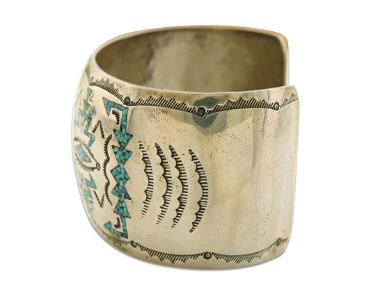 Men Navajo Bracelet 925 Silver Inlaid Turquoise Cuff Artist Signed NAKAI C.80's