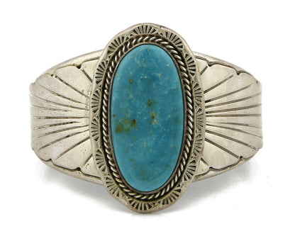 Navajo Stone Cutter Dick Zachary .925 Silver Nat Turquoise Cuff