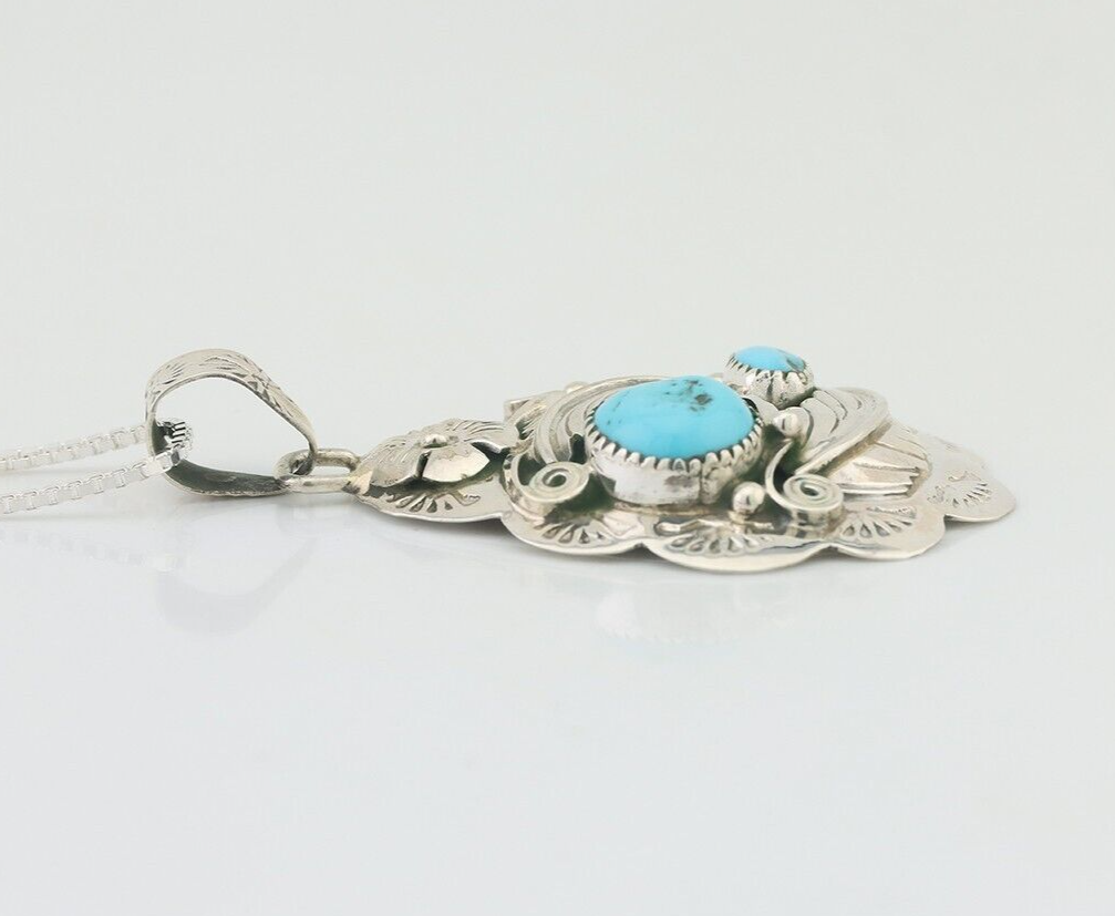 Navajo Necklace 925 Silver Turquoise Native Artist Signed Wilbert Benally C.80s