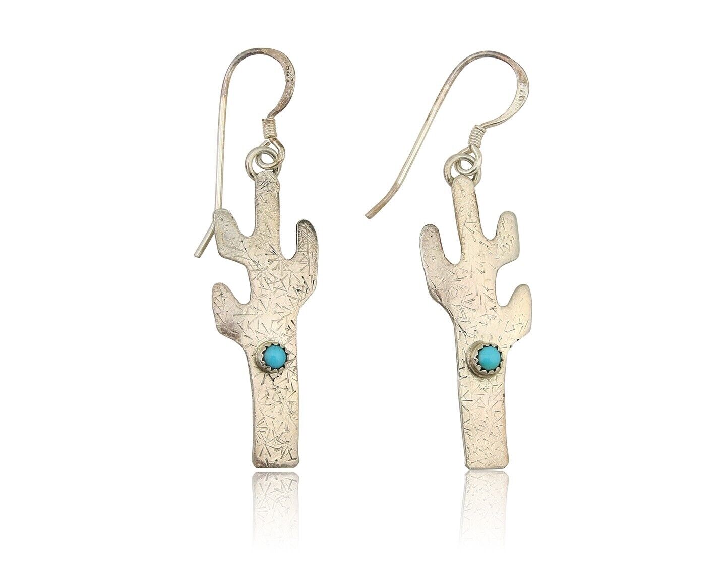 Navajo Cactus Earrings 925 Silver Natural Turquoise Native Artist C.80's