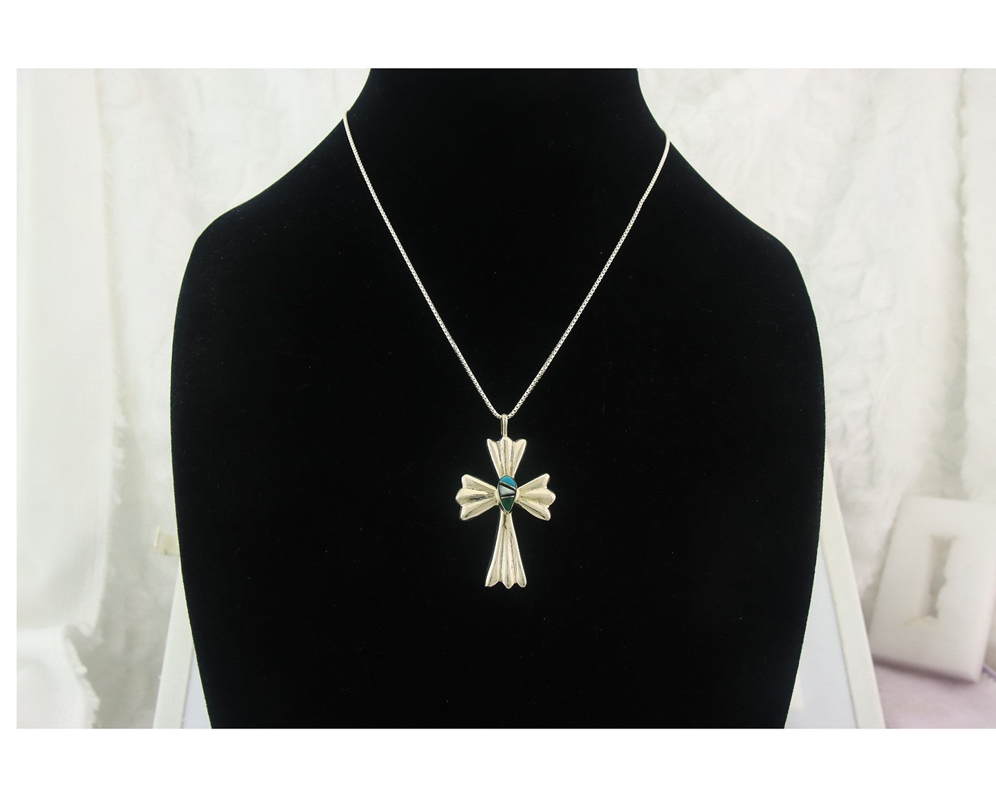 Navajo Cross Necklace Sterling Silver Authentic Natural Gemstones Signed M