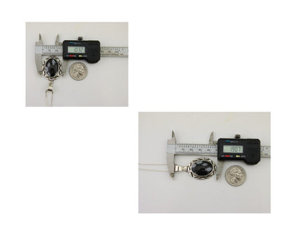 Navajo Necklace 925 Silver Onyx Natural Snowflake Agate Signed Native American