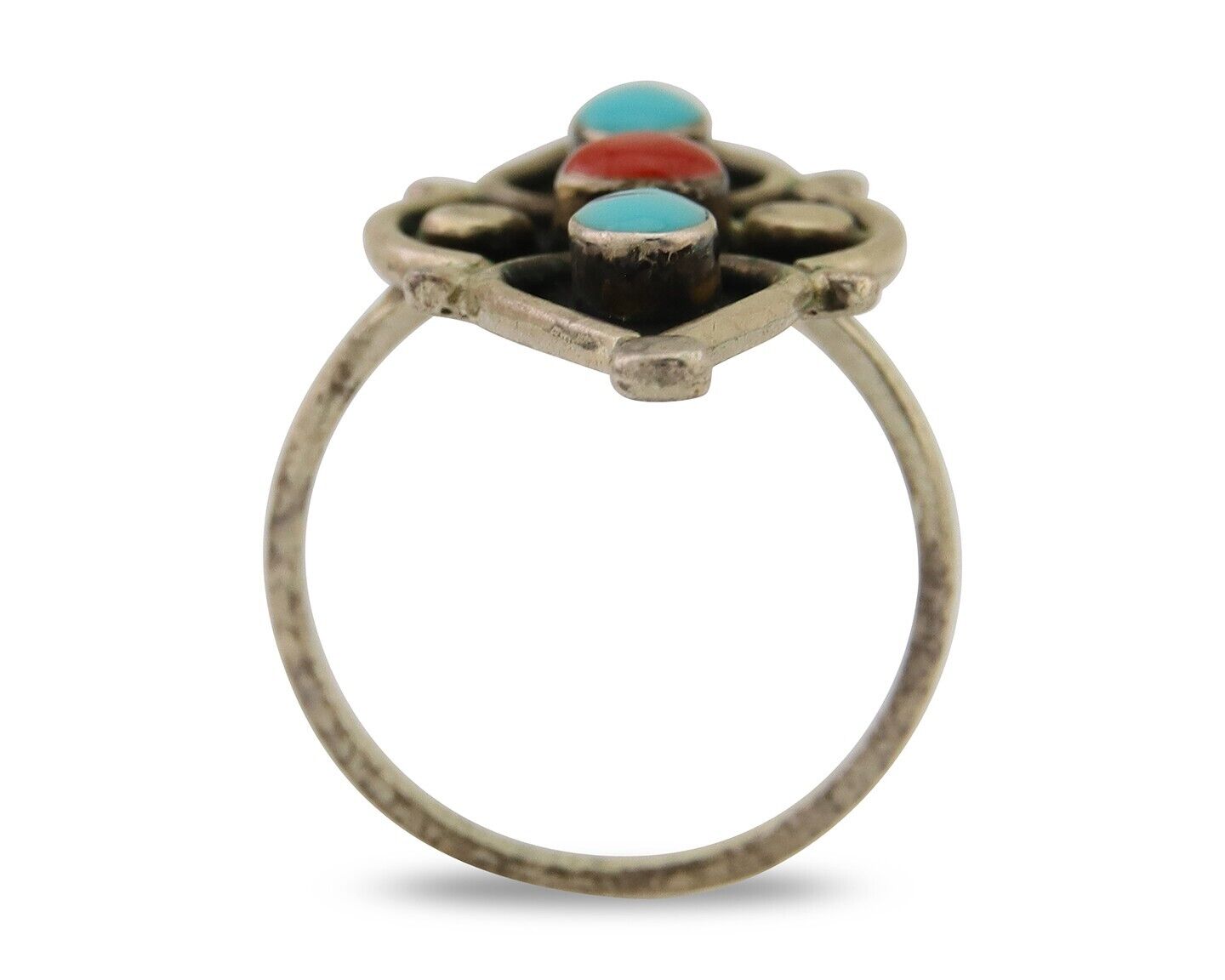 Navajo Handmade Ring 925 Silver Turquoise & Coral Native Artist C.80's