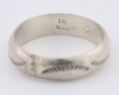 Navajo Hand Stamped Band 925 Silver 6.0 mm Signed Larry Chavez Size 10.25 C.80's