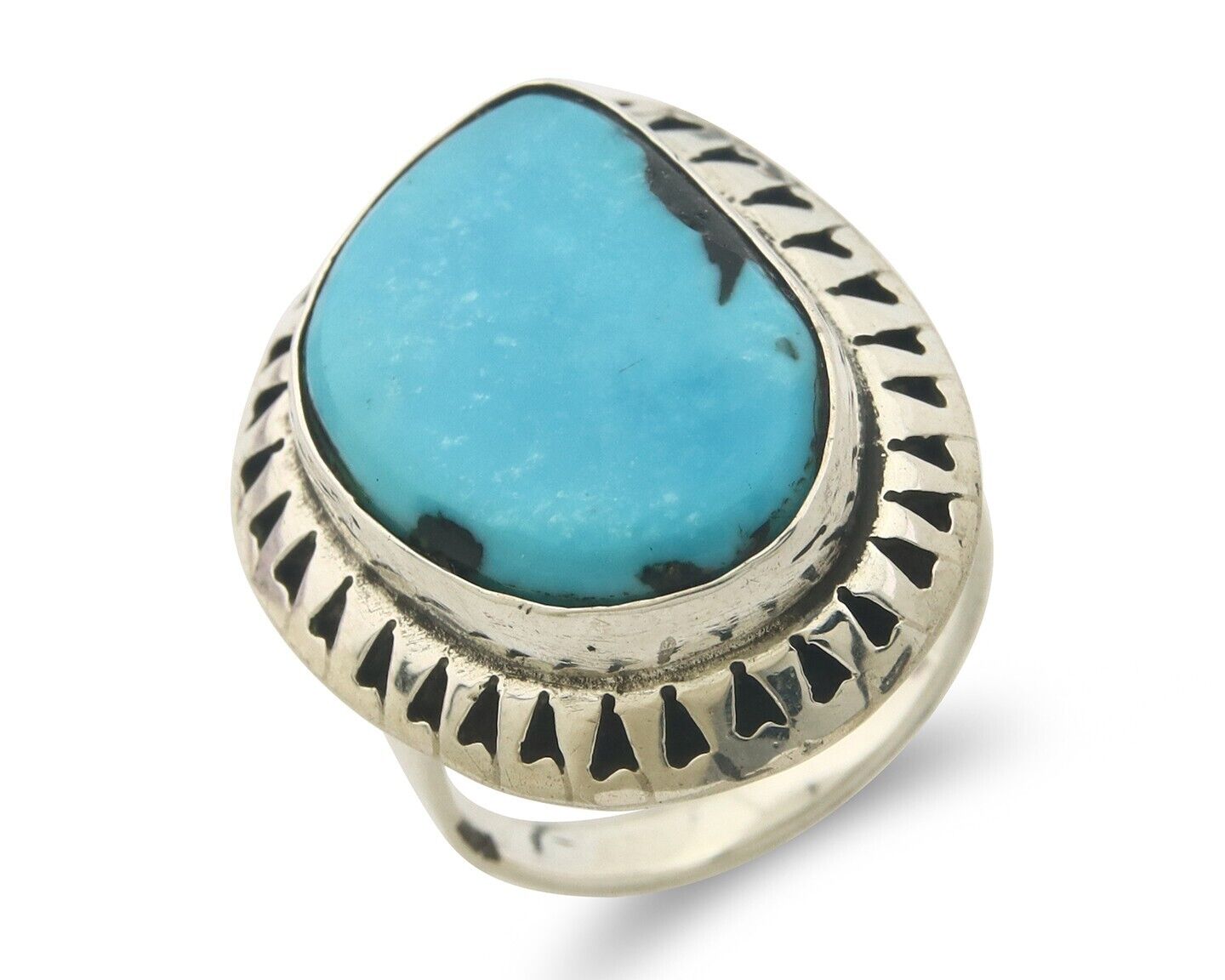 Navajo Ring 925 Sterling Turquoise Handmade Native Artist C.80's Size 9.0
