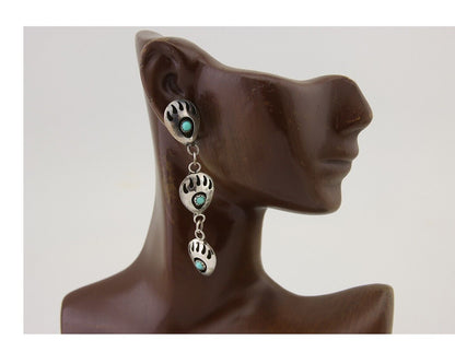 Navajo Paw Earrings 925 Silver Kingman Turquoise Native American Artist C.80's