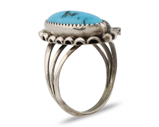 Navajo Ring 925 Silver Sleeping Beauty Turquoise Signed SC C.80's