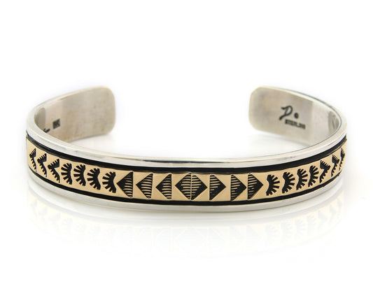 Navajo Cuff Bracelet Sterling Silver & Gold Vintage Signed Larry L Kaye