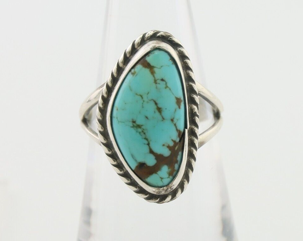 Navajo Ring 925 Silver Blue Gem Turquoise Artist Signed Rabbit Stick C.80's