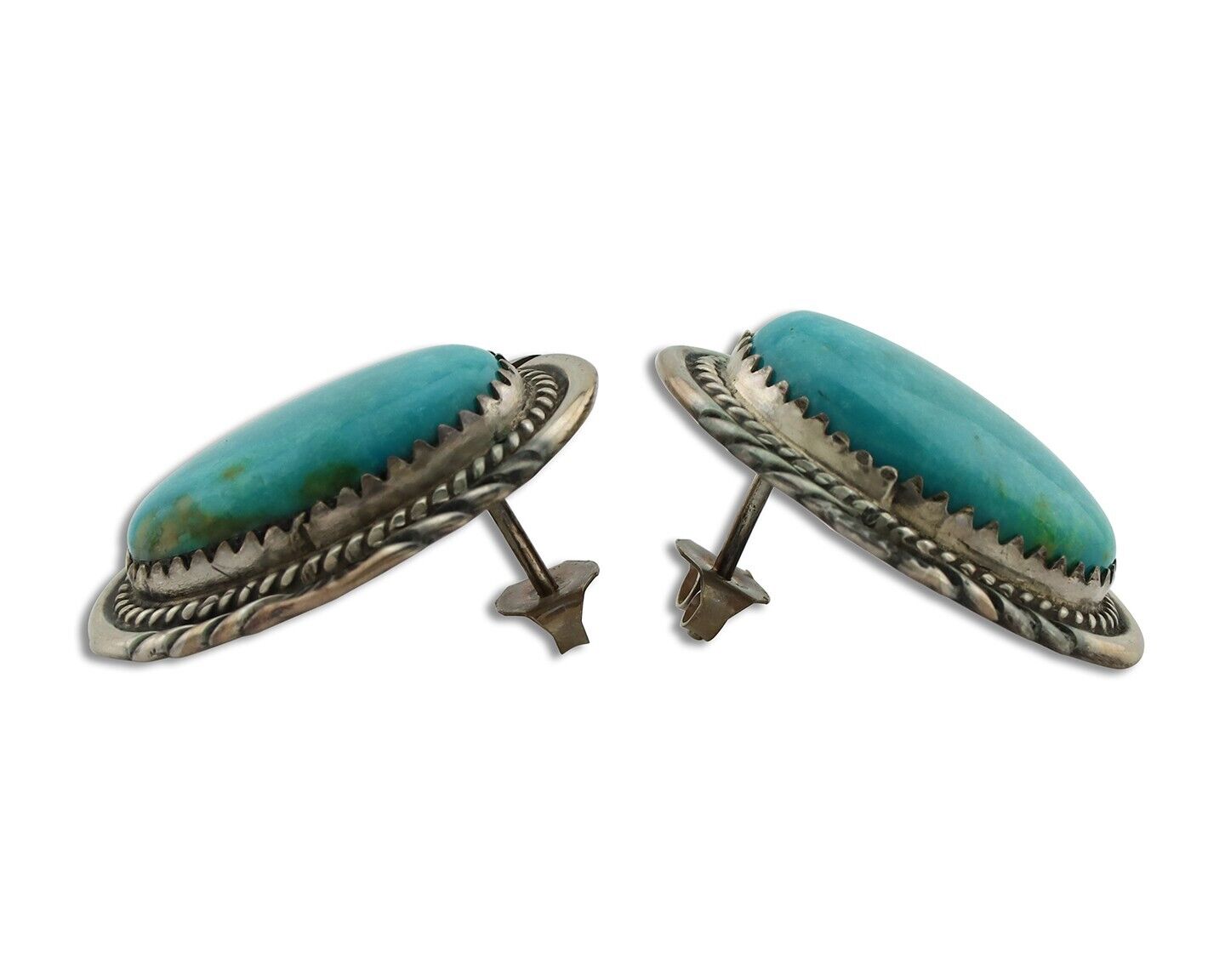 Navajo Hand Stamped Earrings 925 Silver Natural Turquoise Signed M Begay C.80's