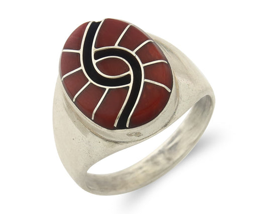 Vintage Zuni Ring Sterling Silver Authentic Coral Signed Amy Size 11.25