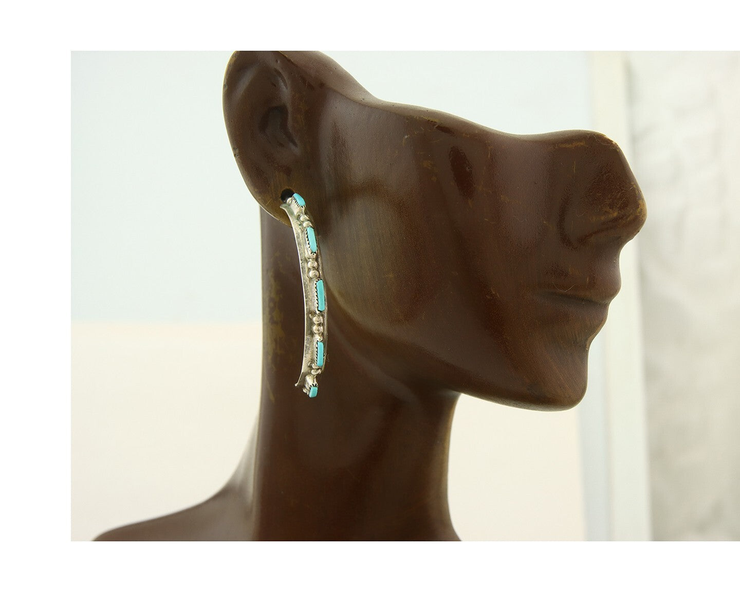 Navajo Hoop Earrings 925 Silver Natural Turquoise Native American Artist C.80's