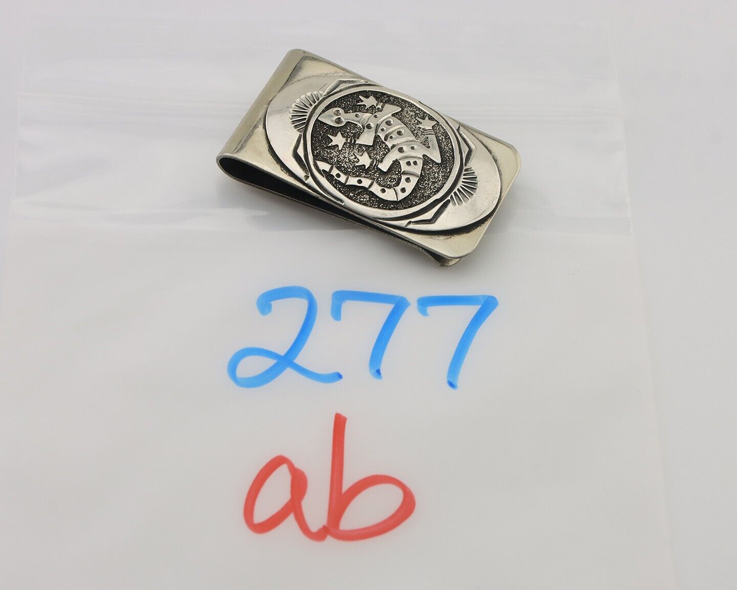 Navajo Lizard Money Clip .925 Silver & .999 Nickle Signed Gibson Gene C.80's