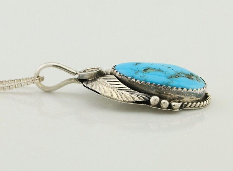 Navajo Necklace 925 Silver Blue Turquoise Signed Justin Morris C.90's