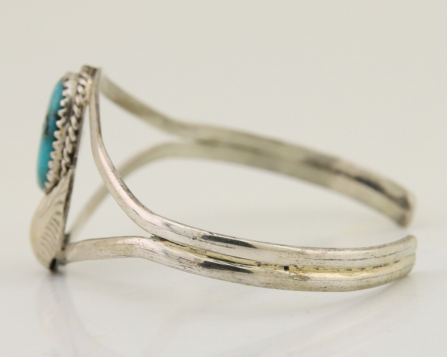 Navajo Hand Stamped Cuff Bracelet Turquoise 925 Silver Native American Artist