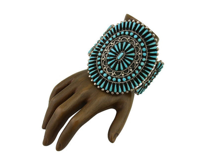 Men Navajo Bracelet 925 Silver Natural Blue Turquoise Signed Benson Yazzie C80s