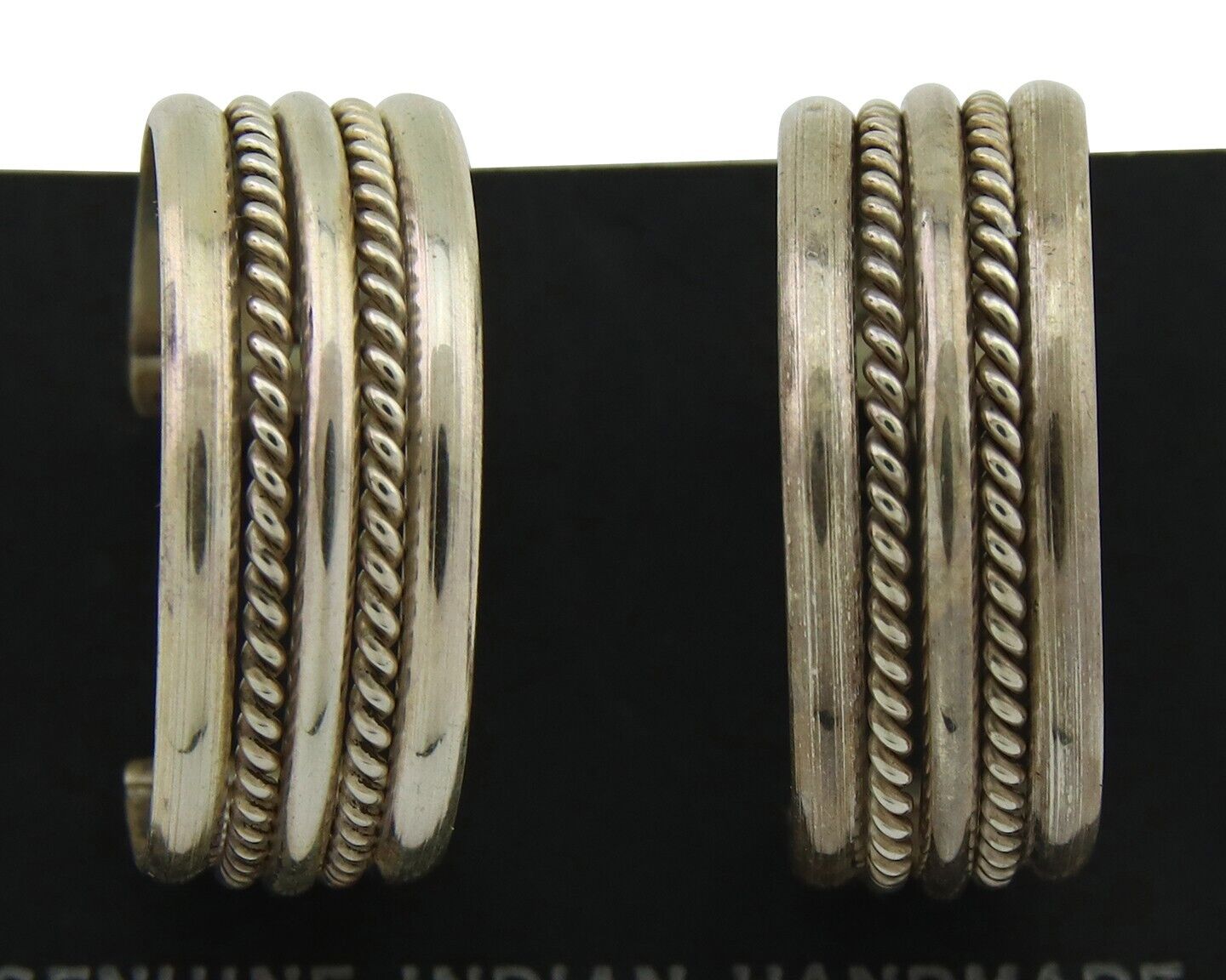 Navajo Earrings 925 Silver Half Hoop Handmade Native American Artist C.80's
