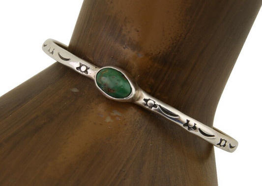 Navajo Hand Stamped Cuff Bracelet Turquoise 925 Silver Native American Artist