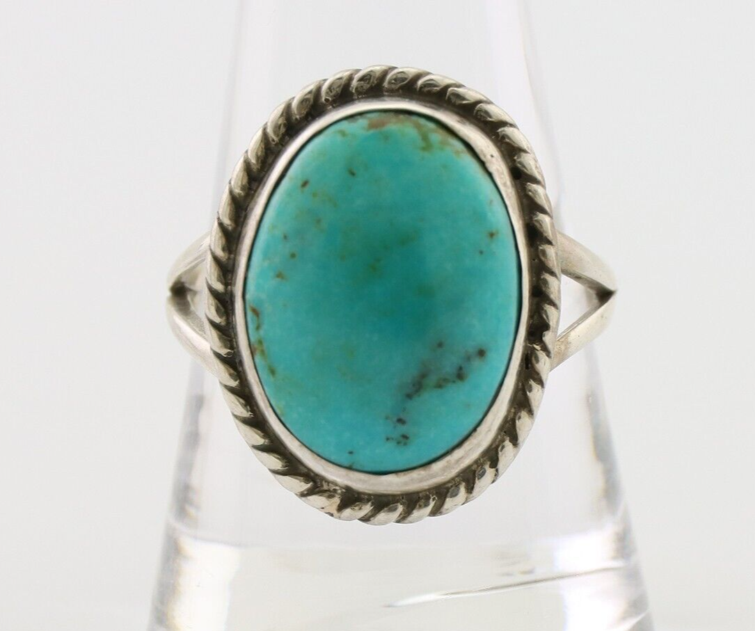 Navajo Ring 925 Silver Kingman Turquoise Native American Artist C.80's