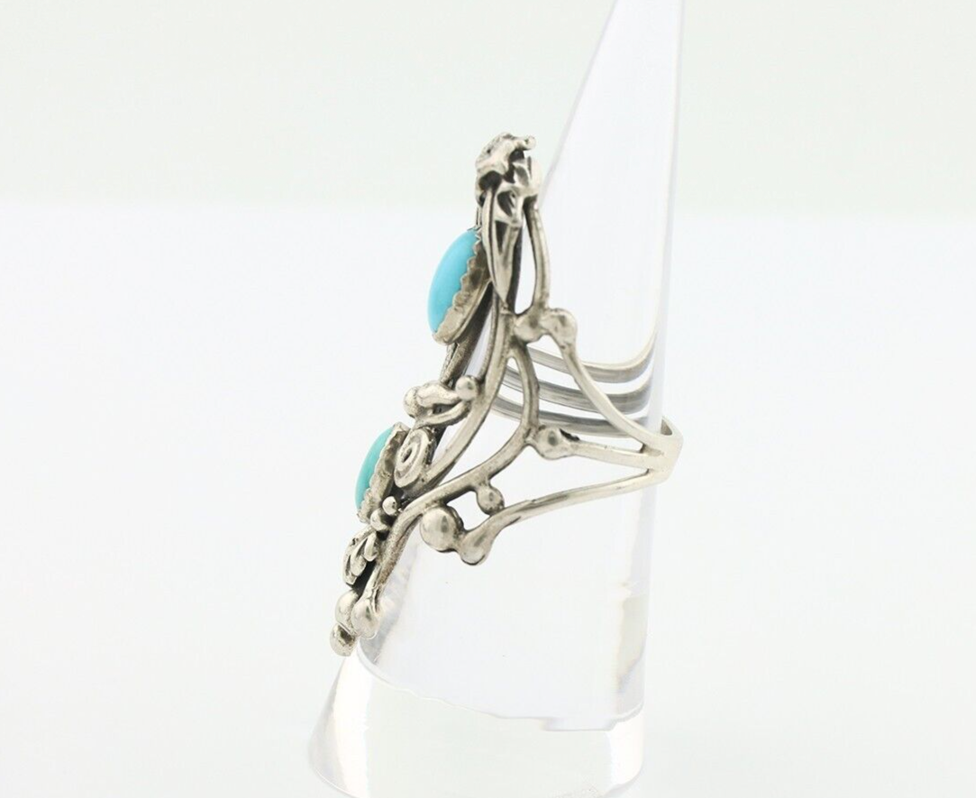 Navajo Ring 925 Silver Sleeping Beauty Turquoise Artist Signed C.80's