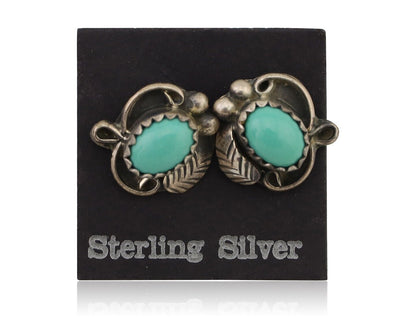 Navajo Handmade Earrings 925 Silver Natural Turquoise Native Artist C.80's