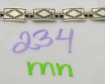 Navajo Hamdmade Link Bracelet 925 Silver Native American Artist C.80's